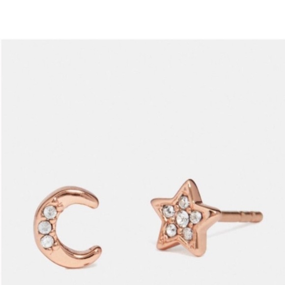 NWT Host Pick COACH Moon & Star Mismatched Stud Earrings Rose Gold - Picture 6 of 10